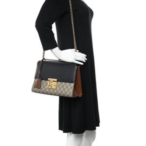 Gucci GG Supreme Monogram Calfskin Medium Padlock Shoulder Bag Beige Black Cuir